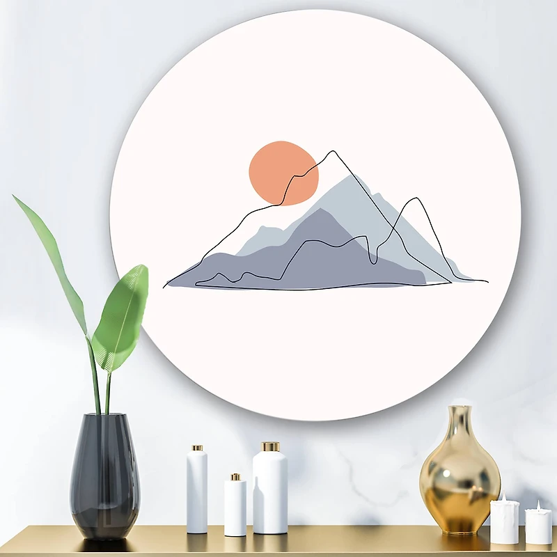 Designart - Abstract Mountainscape With Red Moon