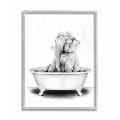 Stupell Industries Elephant In A Tub Wall Art in Gray Frame