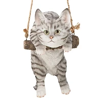 Design Toscano 8" Gray Tabby Kitty on a Perch Hanging Cat Sculpture