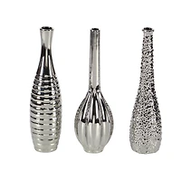 13" Silver Ceramic Glam Vase Set