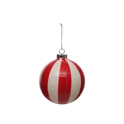 3.75" Red & White Vertical Peppermint Stripes Ceramic Ball Ornament by Ashland®