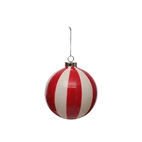 3.75" Red & White Vertical Peppermint Stripes Ceramic Ball Ornament by Ashland®