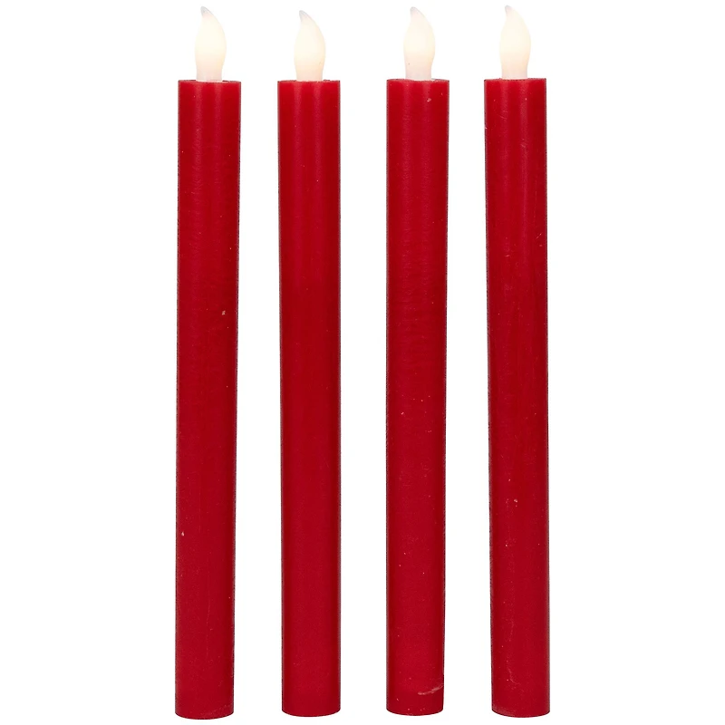 LED Flickering Flameless Taper Christmas Candles - 9.75" - Red - Set of 4