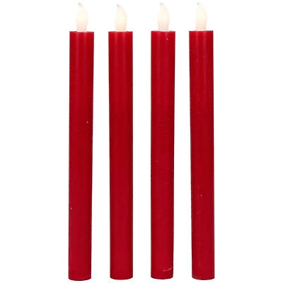 LED Flickering Flameless Taper Christmas Candles - 9.75" - Red - Set of 4
