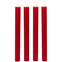 LED Flickering Flameless Taper Christmas Candles - 9.75" - Red - Set of 4
