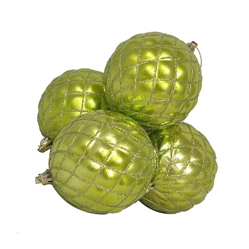 4ct Shiny Green Kiwi Diamond Shatterproof Ball Ornaments