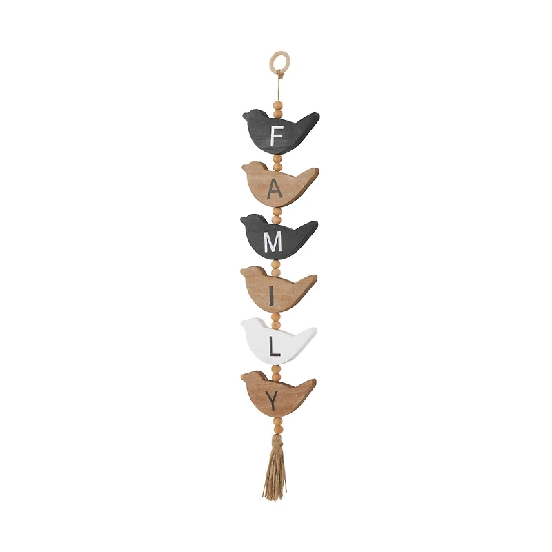 Brown Wood Bird Handmade Family Sign Wall Décor with Tassel and Bead Accents