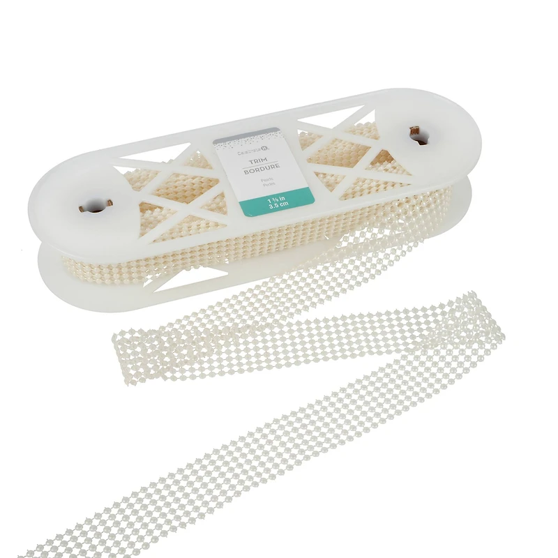 1 3/8" White Pearl Mesh Trim by Celebrate It®