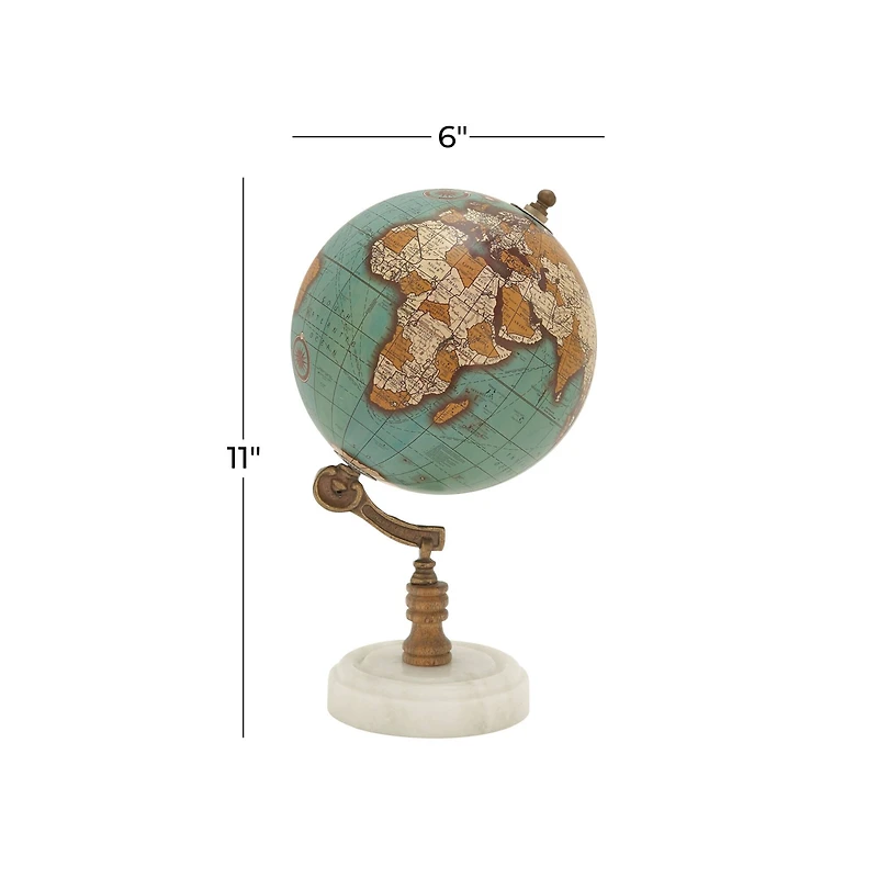 11" Aquamarine Marble & Wood Contemporary Globe