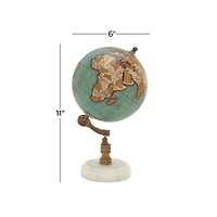 11" Aquamarine Marble & Wood Contemporary Globe