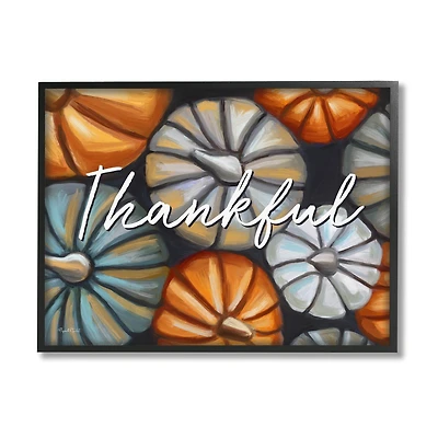 Stupell Industries Autumn Thankful Pumpkins Phrase Framed Giclee Art