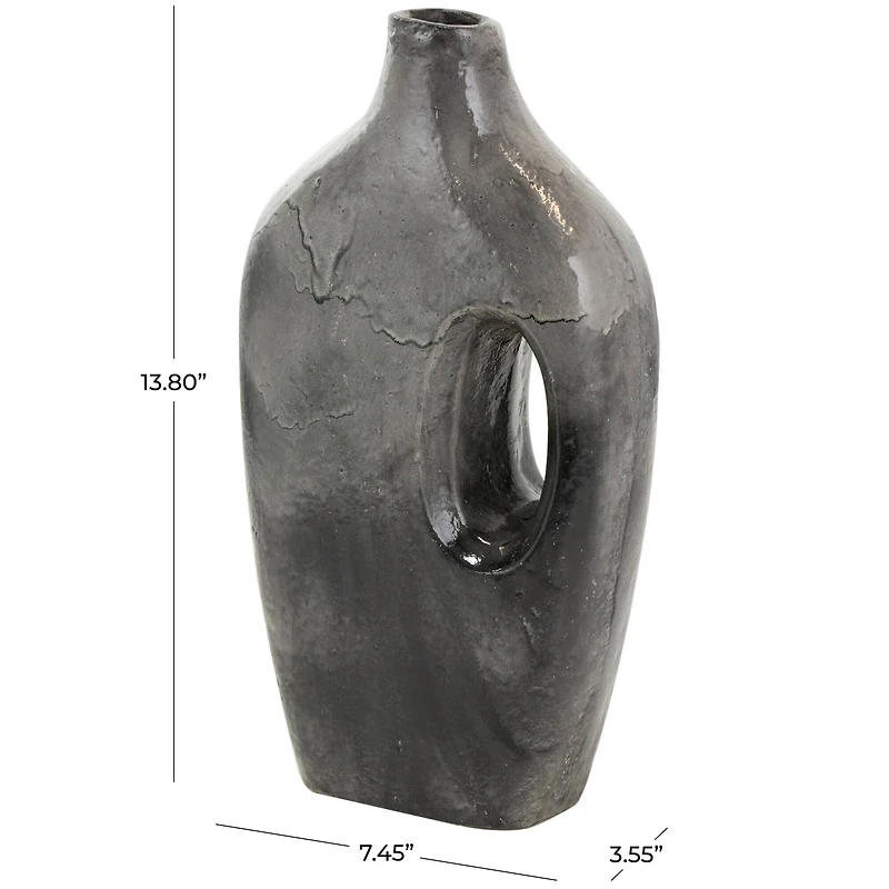 Gray Paper Mache Marble Inspired Decorative Vase with Cutout Handle