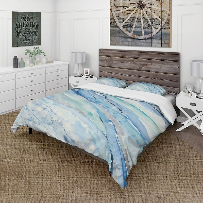 Designart 'Blue Silver Spring I' Farmhouse Bedding Set