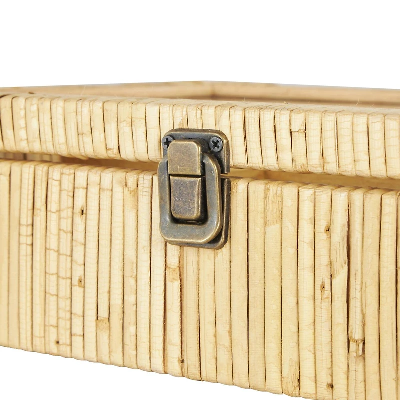 12" x 9" x 4" Brown Hand-Wrapped Rattan 6-Slot Jewelry Box with Tempered Glass Top