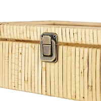 12" x 9" x 4" Brown Hand-Wrapped Rattan 6-Slot Jewelry Box with Tempered Glass Top