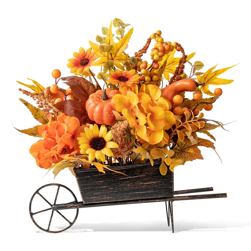 Glitzhome® 14" Fall Floral Cart Centerpiece