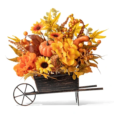 Glitzhome® 14" Fall Floral Cart Centerpiece