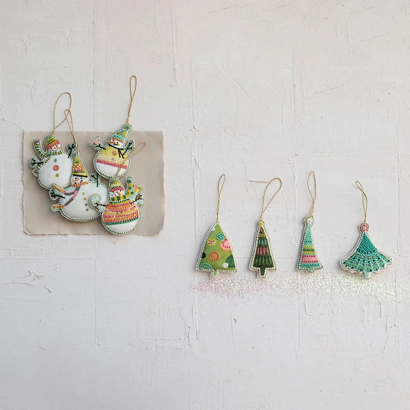 Hello Honey® 4 Pack Bead Embroidered Christmas Tree Cotton Velvet Ornaments