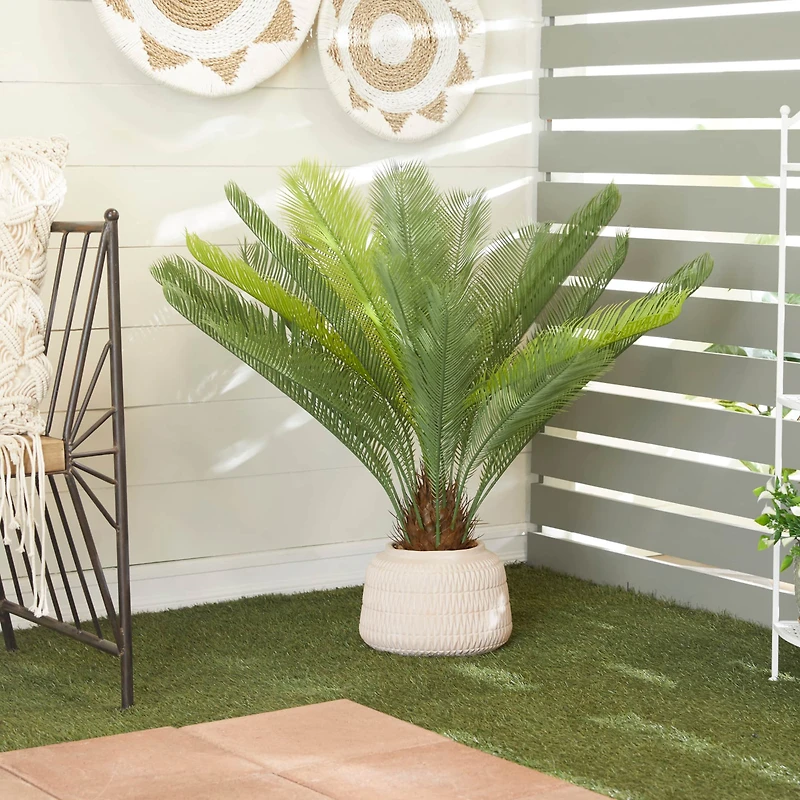3ft. Green Sago Palm Faux Foliage Artificial Plant with Pink Ceramic Pot