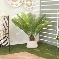 3ft. Green Sago Palm Faux Foliage Artificial Plant with Pink Ceramic Pot