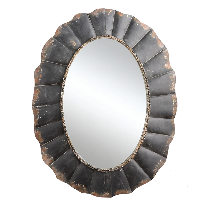Hello Honey® 31" Black Oval Scalloped Metal Mirror