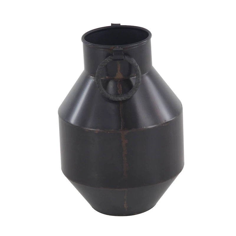 Dark Brown Metal Rustic Vase, 12" x 8" x 8"