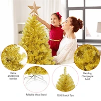 Costway 6ft. Unlit Champagne Gold Artificial Tinsel Christmas Tree with Foldable Stand