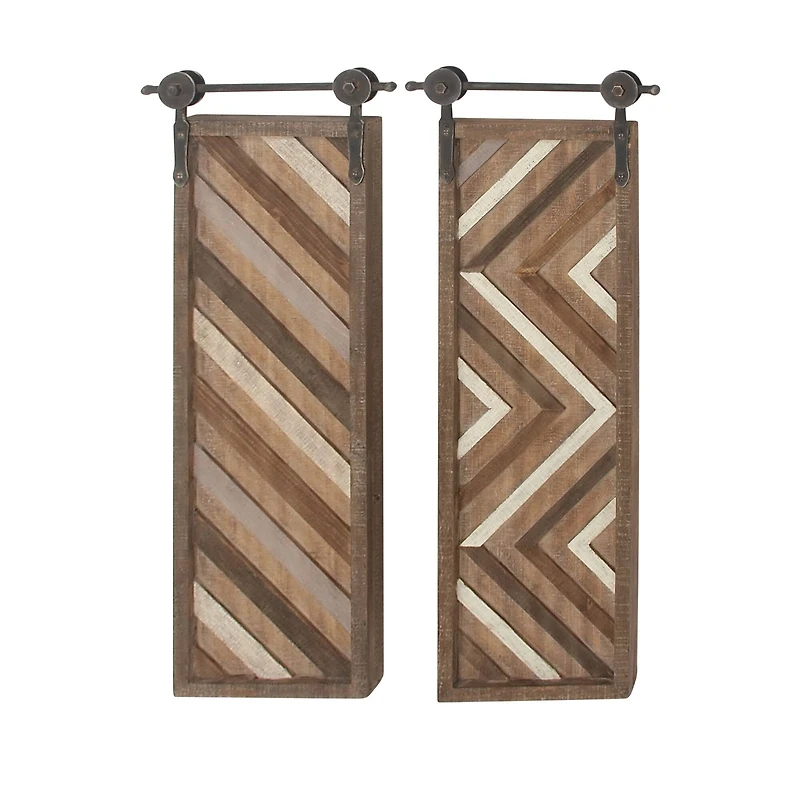 Set of 2 Brown Wood Farmhouse Abstract Wall Decor, 16" x 39"