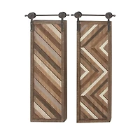 Set of 2 Brown Wood Farmhouse Abstract Wall Decor, 16" x 39"