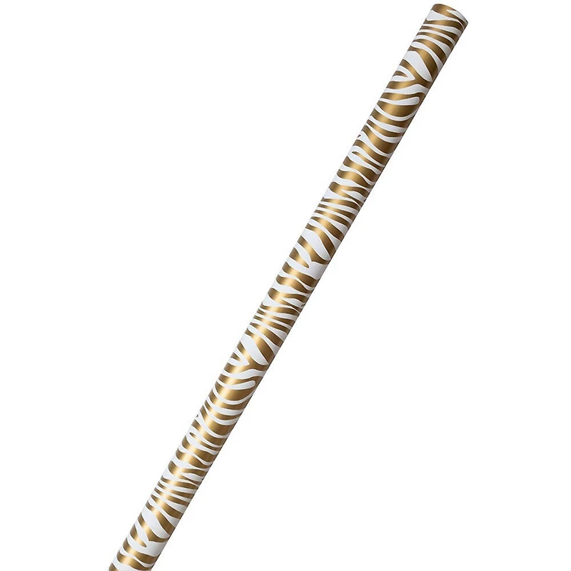 JAM Paper Safari Gold & White Zebra Gift Wrap, 2ct.