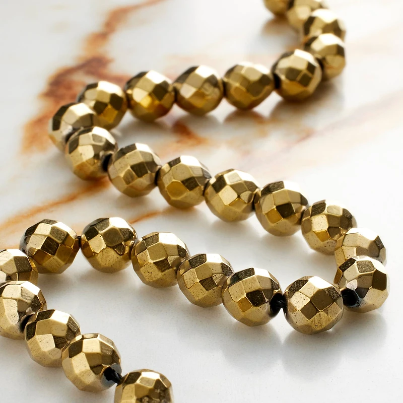 12 Pack:  Gold Faceted Luster Hematite Round Beads, 6mm by Bead Landing™