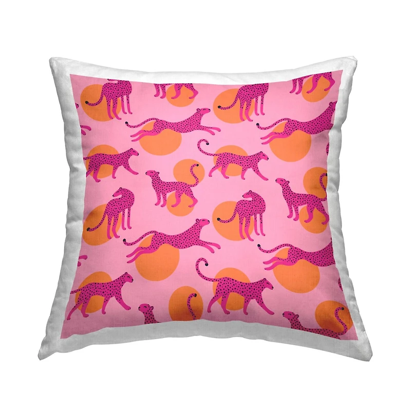 Stupell Industries Pink Leopards Over Orange Polka Dots Throw Pillow, 18" x 18"