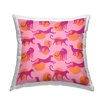 Stupell Industries Pink Leopards Over Orange Polka Dots Throw Pillow, 18" x 18"