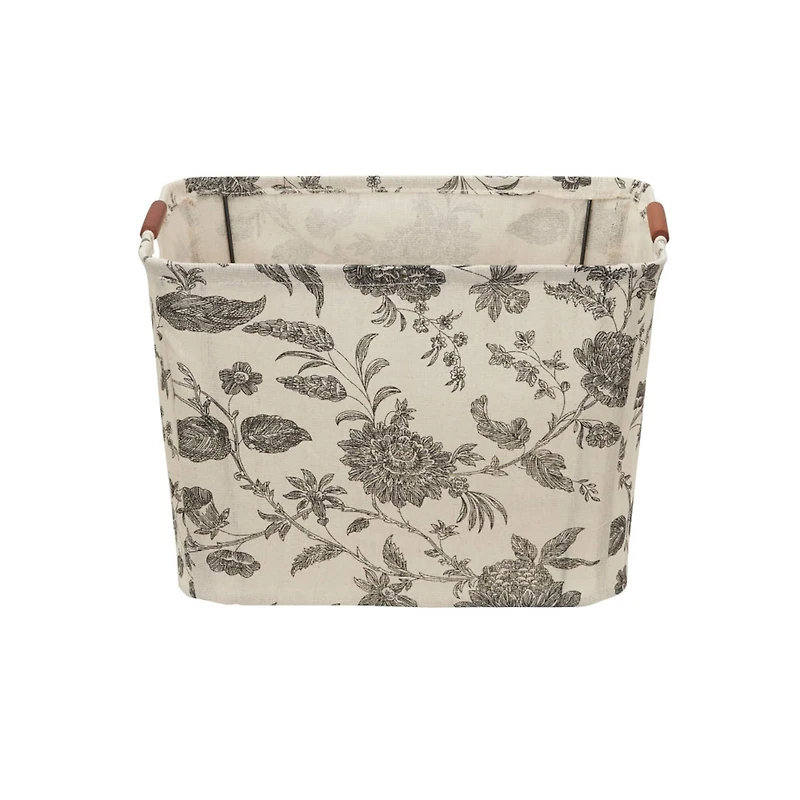 Household Essentials Storage Bin with Wood Handles (Medium, Floral)