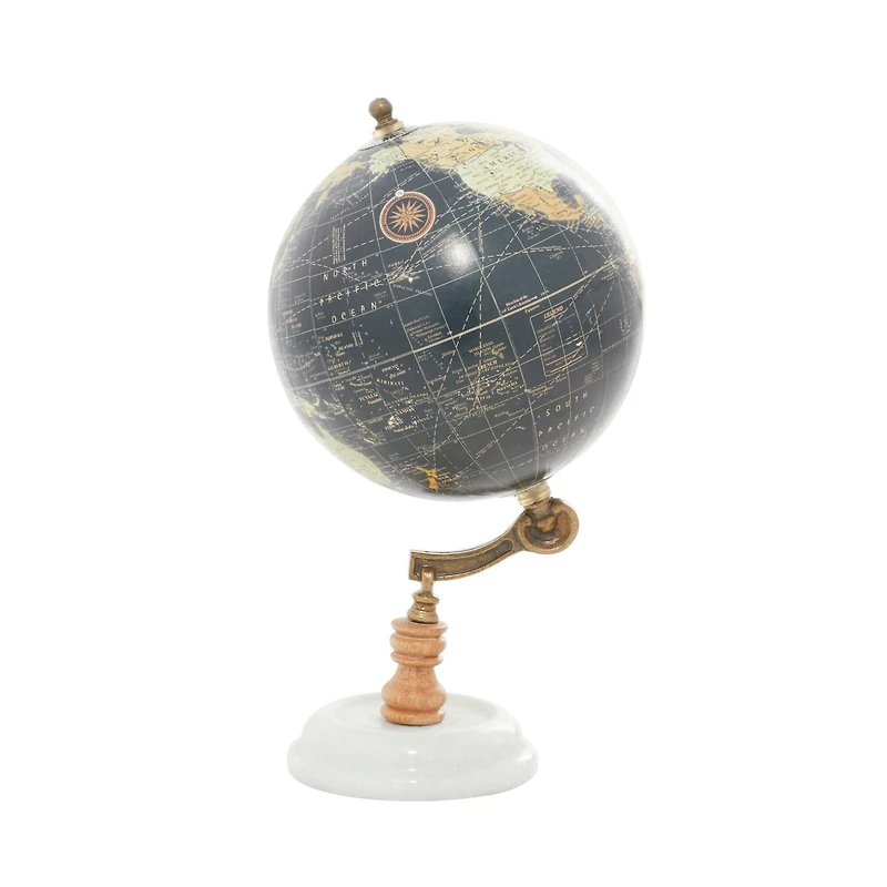 11" Black Marble & Metal Contemporary Globe