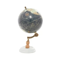 11" Black Marble & Metal Contemporary Globe