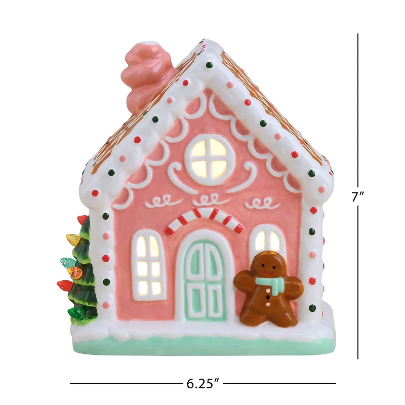 7" Pink Nostalgic Ceramic Lit Gingerbread House