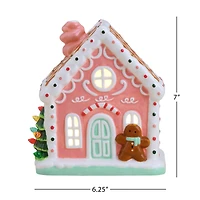7" Pink Nostalgic Ceramic Lit Gingerbread House