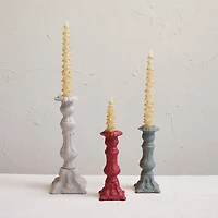 Hello Honey® 8" Green Embossed Cast Aluminum Taper Candleholder