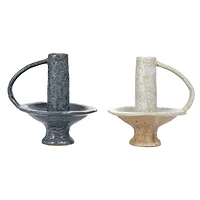 Hello Honey® 5.5" Round Stoneware Candle Holder with Handle Set