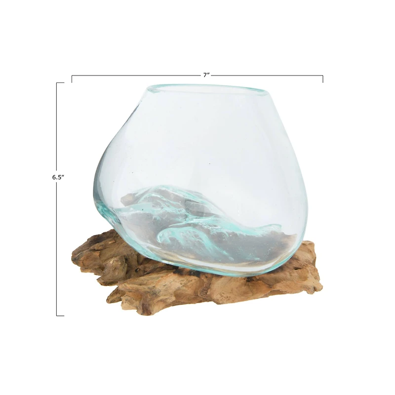 Hello Honey® 6.5" Glass Planter/Vase on Natural Wood Base
