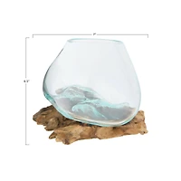 Hello Honey® 6.5" Glass Planter/Vase on Natural Wood Base