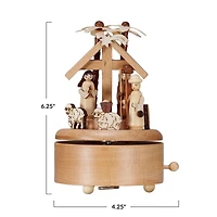 Hello Honey® 6.25" Wind-Up Wood Nativity Music Box