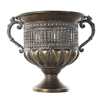 12" Bronze Metal Urn Shaped Vase with Cut Outs