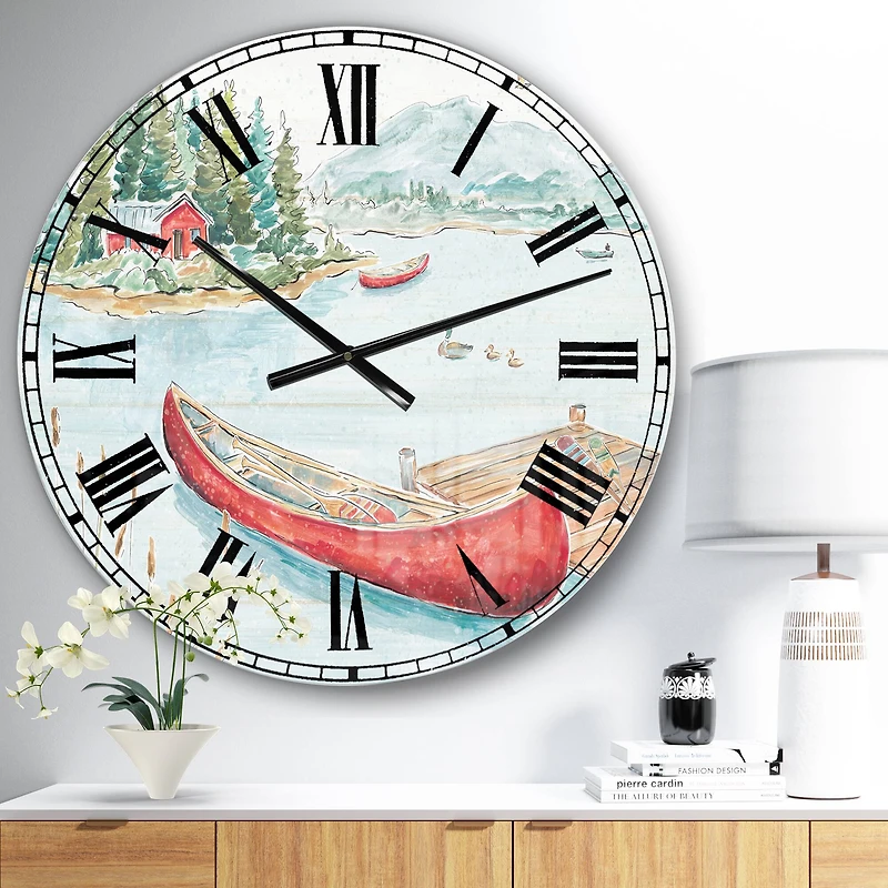 Designart 'Lake House Canoes Ii Lake House Wall Clock