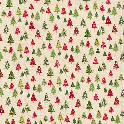 Fabric Traditions Christmas Trees Natural Glitter Cotton Fabric