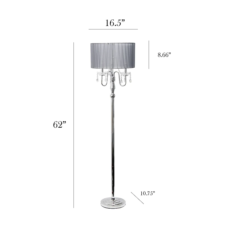 Elegant Designs™ 5ft. Gray Crystal and Chrome Floor Lamp with Drum Shade