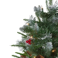 4ft. Pre-Lit Frosted Mixed Berry Pine Artificial Christmas Tree in Decorative Planter, Clear Lights