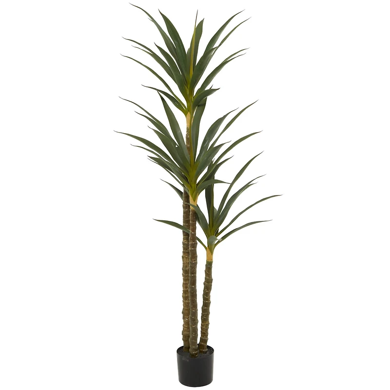 58" Green Faux Foliage Sisal Artificial Tree With Black Plastic Pot