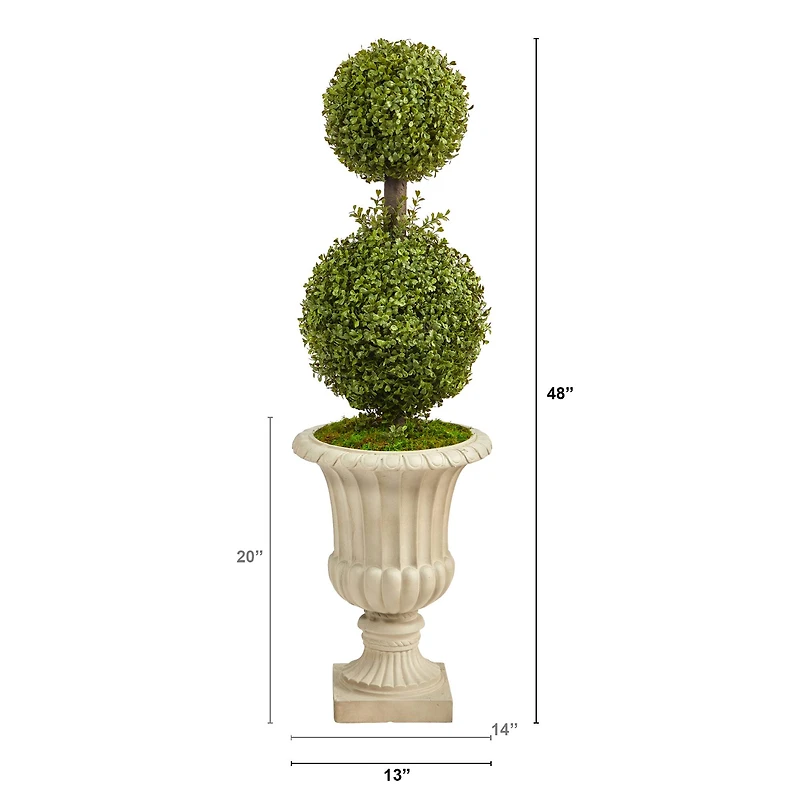 4ft. Double Boxwood Topiary Tree in Sand Finished Urn